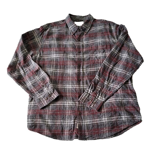 Weatherproof Vintage Men’s 2XL Flannel Shirt Gray Maroon Plaid Western Cowboy - Picture 1 of 10
